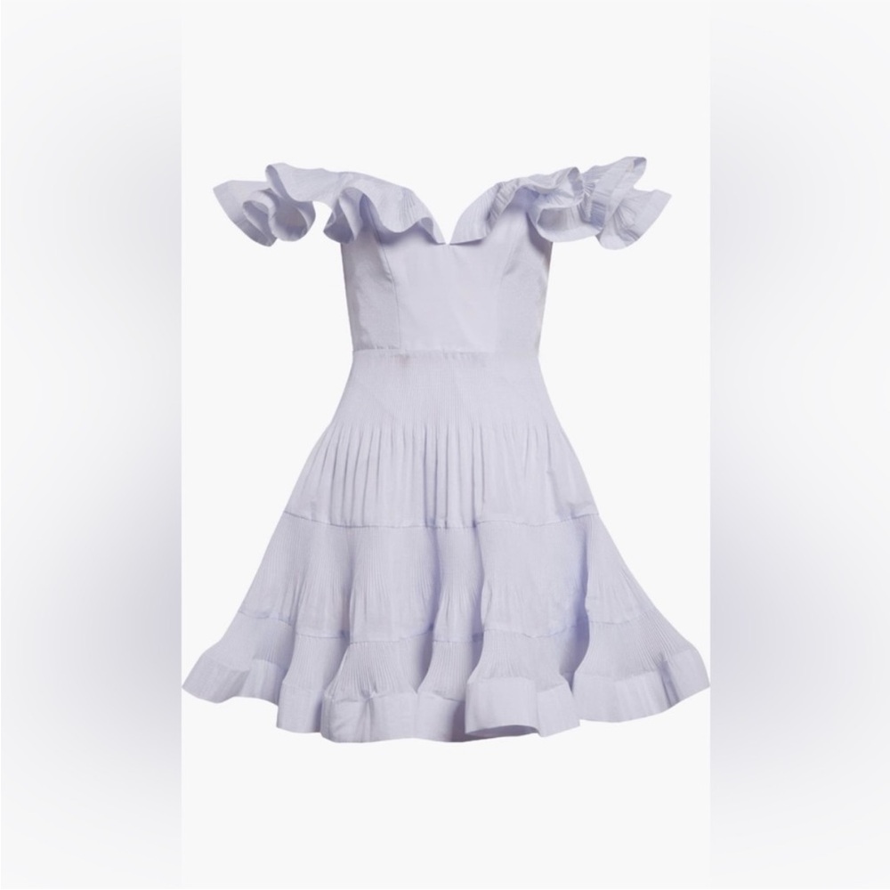 Zimmermann Pleated Frill Tiered Mini Dress Ruffle in Light Blue Size 0P